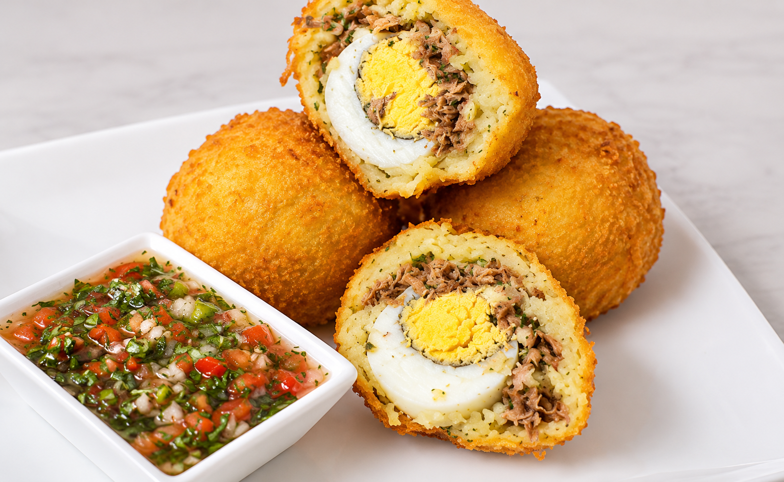 bolas crujientes rellenas de huevo
